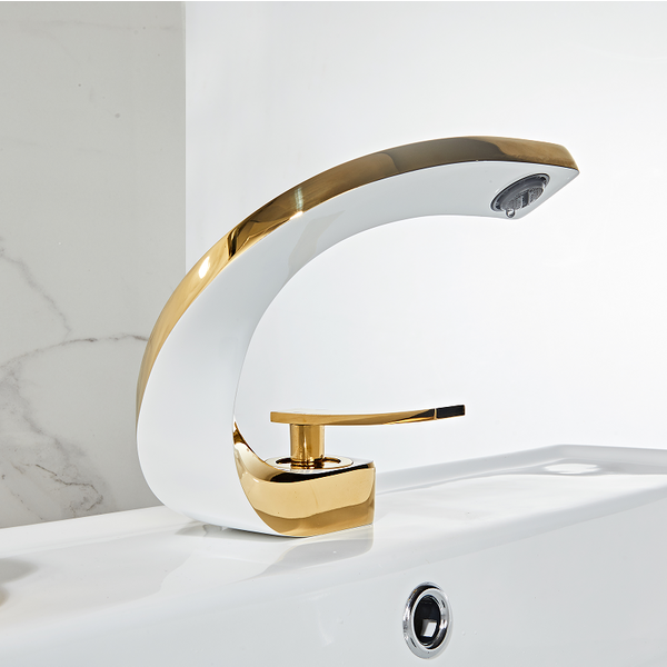 Robinet de salle de bains en laiton or blanc, robinet de lavabo de salle de bains mélangeur d'eau froide et chaude, robinet d'évier monté sur le pont, robinet en or Rose blanc