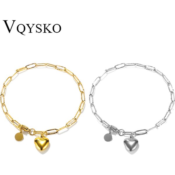 Vqysko Edelstahl Armband für Frauen Armbänder Herz Anhänger Armbänder Mode Kette Armbänder Frauen dicken Armband Schmuck