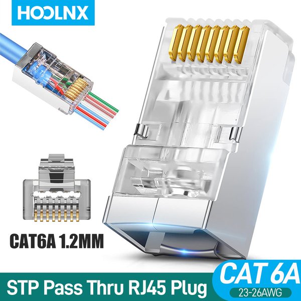 Hoolnx – connecteur RJ45 CAT6A CAT6, prise modulaire STP blindée 50U, extrémité Ethernet plaquée or, prise réseau pour câble Lan