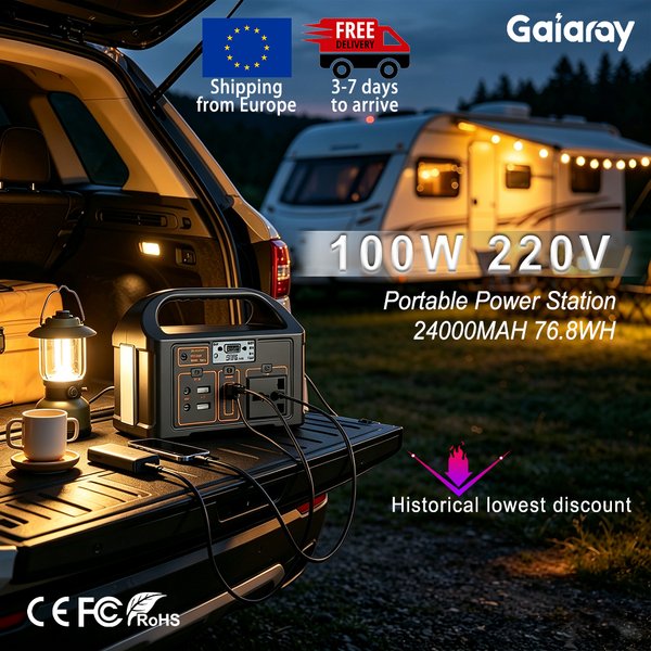 Gaiaray 100W Portable Power 220V Station Solar Generator UPS Function 24000mAH LiFePO4 Battery Charging Station for Camping Home