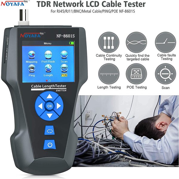 NOYAFA NF-8601S Multifunktionaler RJ45 CAT6 Netzwerkkabeltester Kabeltracker PoE/PING/Port LCD-Display Messen Sie die Länge der Wiremap