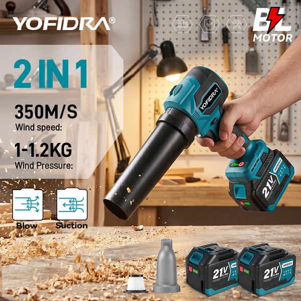 YOFIDRA Souffleur Turbo Électrique Sans Balais 2 EN 1, Ventilateur Jet 3500W, Souffleur à Feuilles Portatif, Souffleur de Poussière pour Batterie Makita 21V