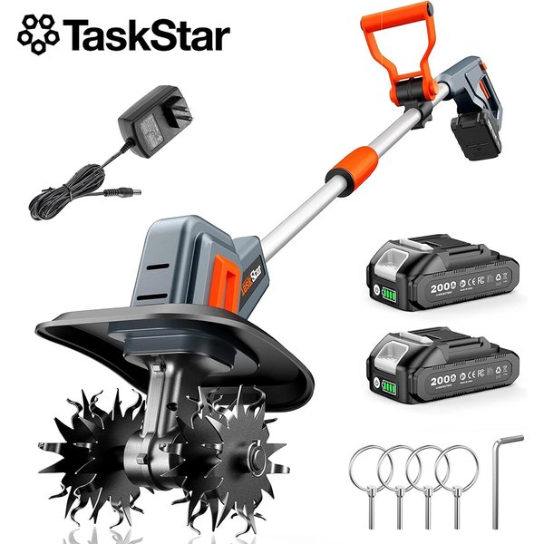 TaskStar Akku-Elektrofräse Gartenfräse Leichter Bodenfräser Garten-Unkrautvernichter Rotavator Passend für Makita 18-V-Akku-Stecker. Einfach zu montieren.