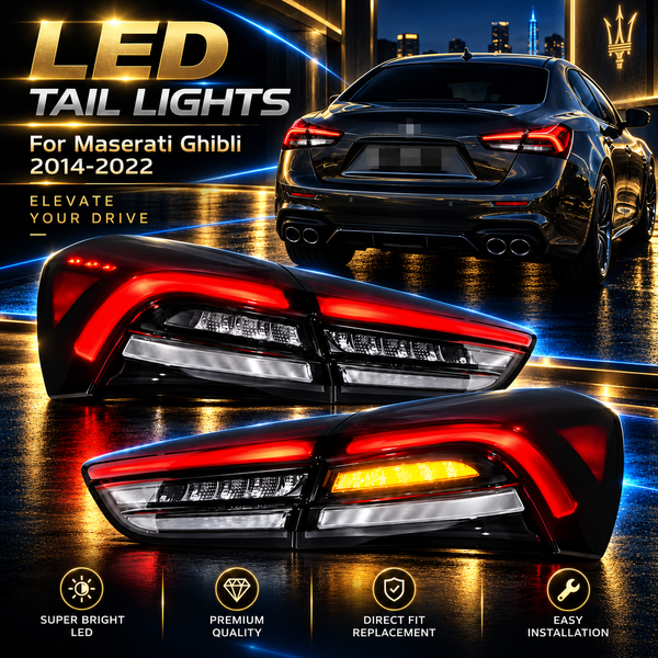 LED-Rückleuchten-Set mit Tagfahrlicht und Blinker für Maserati Ghibli 2014-2022, Karosserie-Upgrade, Ersatzzubehör
