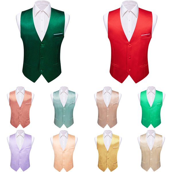 30 Farben Weste für Herren Einfarbig Schwarz Blau Grün Rot Pik Gold Champagner Lila Satin Slim Fit Herrenweste Oberteile