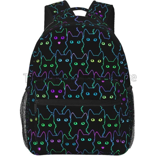 Sac à dos d'école de chats noirs de bande dessinée pour des femmes et des filles, sac à livres d'ordinateur portable durable, sac à dos décontracté, sac de jour léger, sac de voyage de randonnée,