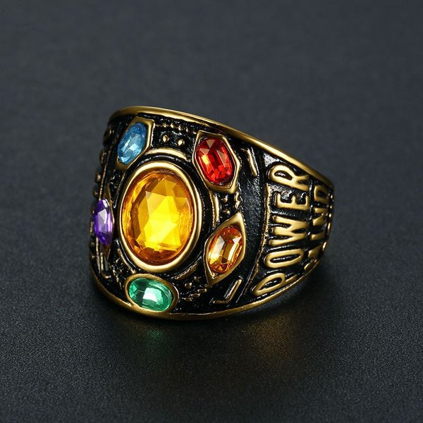 Stainless Steel Titanium Gold Plated Infinity Glove Gauntlet 6 Stones Thano Rings for Men Women Fans Couple Gift Fashion Jewel