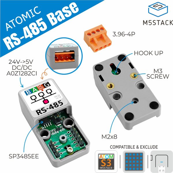M5Stack Official ATOMIC RS485 Base TTL-RS485 Converter