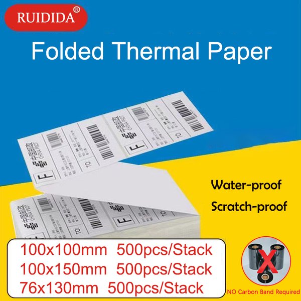 Thermopapier für Drucker, gefaltet, Thermo-Versandetikett, Versand-Barcode-Aufkleber, 100 x 100 mm, 4 x 4 Zoll/100 x 150 mm, 4 x 6 Zoll/76 x 130 mm