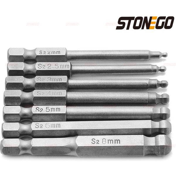 STONEGO 1/4" Sechskantschaft 50/65/75/100 mm magnetischer Sechskant-Schraubendreher-Bits mit Kugelkopf, Bohrer-Elektroschrauber-Set