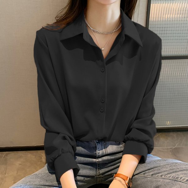 Plus Größe Shirts Frühling Sommer Mode Weibliche Lange Hülse Lose Feste Bluse Tops Casual Chiffon Hemd Frauen Büro Dame Shirts