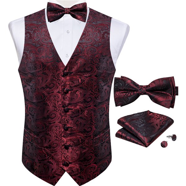Gilet de costume pour homme, mariage, fête, gilet, nœud papillon, mouchoir, boutons de manchette, smoking, gilet, vêtements pour homme, vente en gros