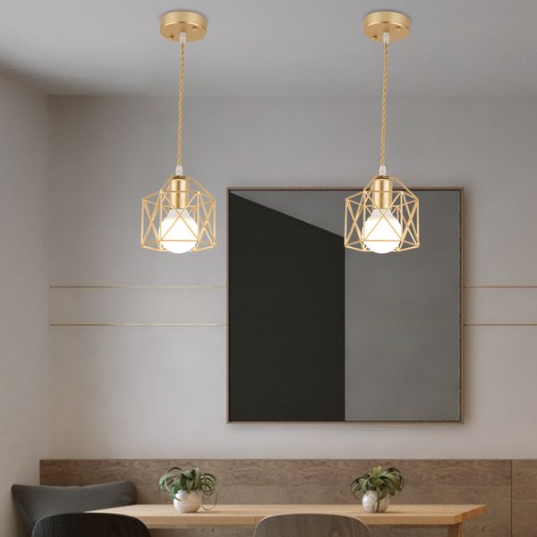 Moderne pendentif LED lumière fer or noir minimaliste Cage en métal suspension lampe salon Restaurant boutique Bar luminaire décoration