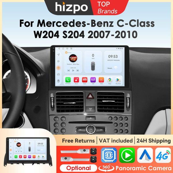 Hizpo 8-Kern-Autoradio für Mercedes Benz C-Klasse W204 S204 2007–2010 Auto-Multimedia-Player GPS 4G Wireless CarPlay Autoradio RDS
