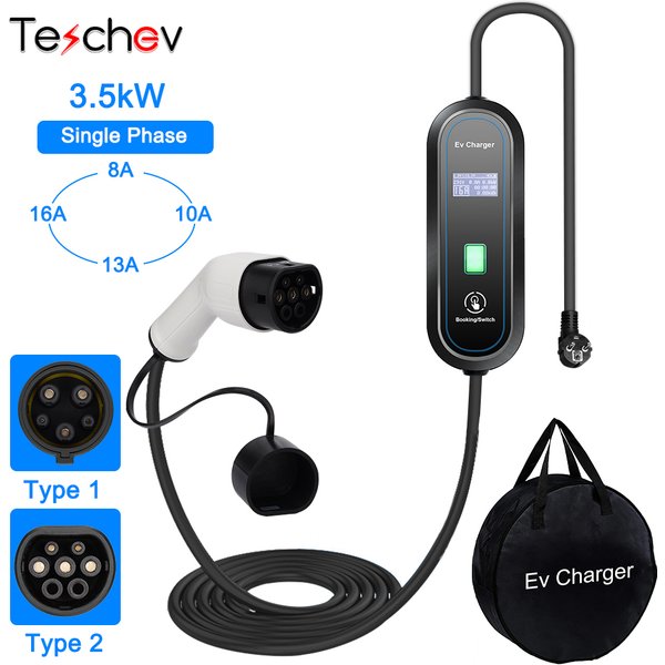 Teschev 3.5KW 16A EV chargeur Portable Type2 EVSE boîte de charge chargeur de voiture électrique J1772 Type1 chargeur de véhicule électrique