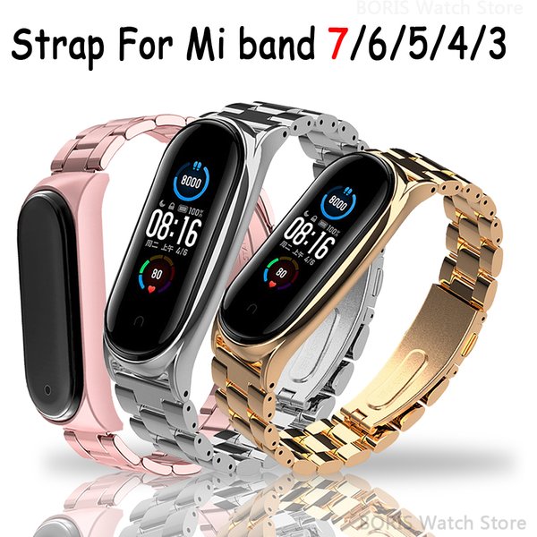 Bracelet en acier métallique pour Xiaomi Mi Band 7 6 5, Bracelet de remplacement pour Mi Band 3 4 5, Bracelet en acier inoxydable sans vis
