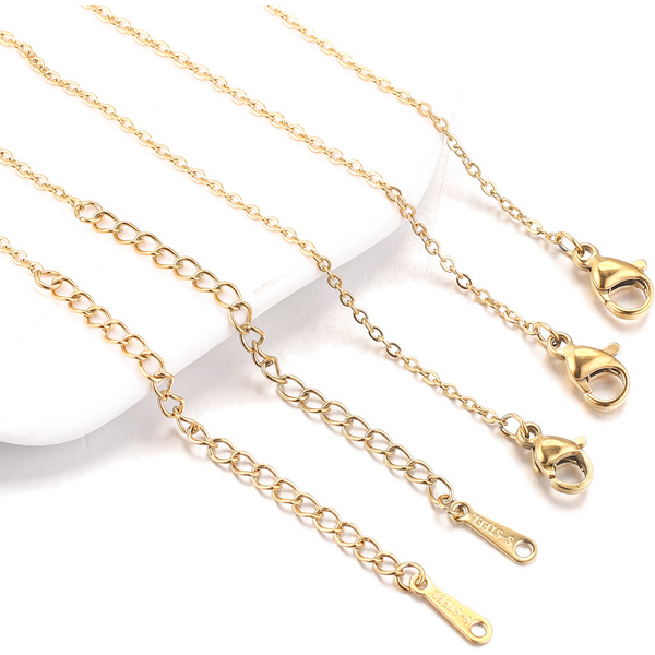 5pcs Plated Gold Necklaces Chains Width 1/2mm Link Cable Chain Adjustable Cuba Chains