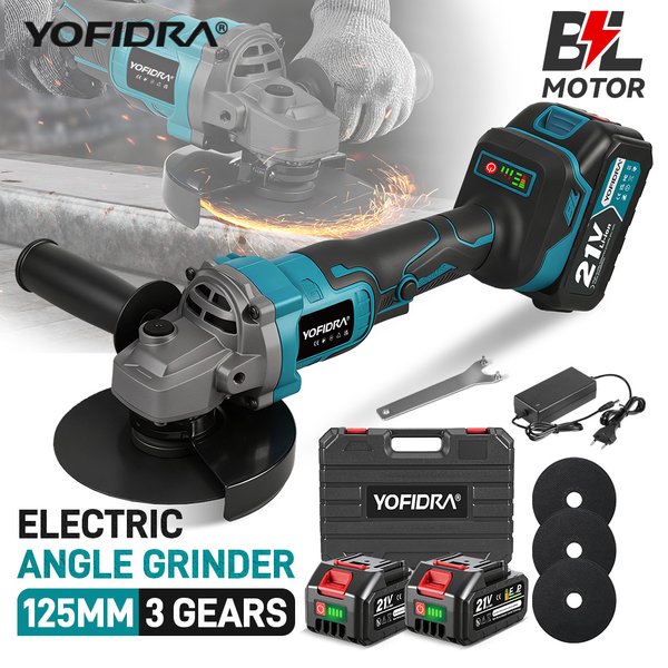 YOFIDRA 125mm Bürstenloser Elektrischer Winkelschleifer 20000RPM 3 Geschwindigkeiten Holzschleif-, Polier- und Schneidewerkzeug für Makita 21V Akku