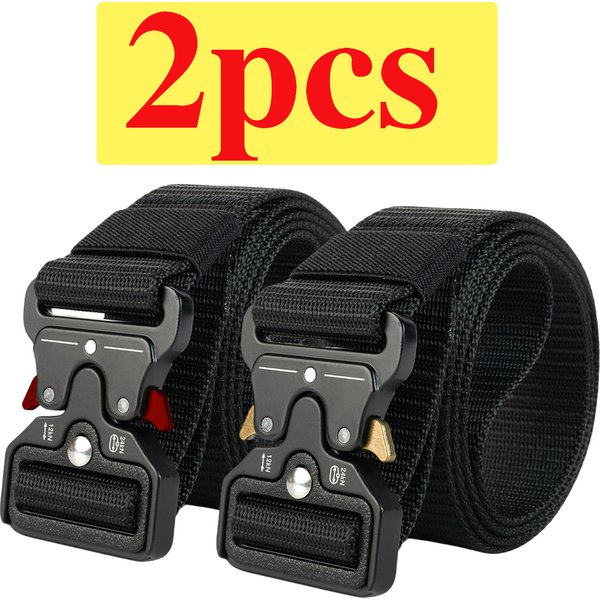 2er-Pack Herren Taktischer Gürtel, Outdoor-Sport-Trainingsgürtel mit Schnellverschluss und Symmetrischer Schnalle, Unisex Multifunktionaler Langlebiger Gürtel