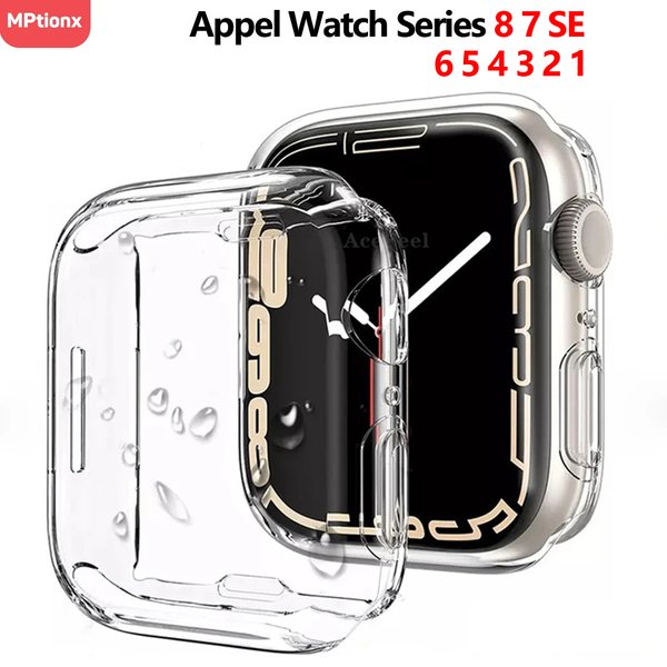 Coque pour Apple Watch 45mm 41mm 44mm 40mm 42mm 38mm, protecteur d'écran en TPU transparent, pare-chocs complet pour IWatch 8/7/6/SE/5/4/3/2/1