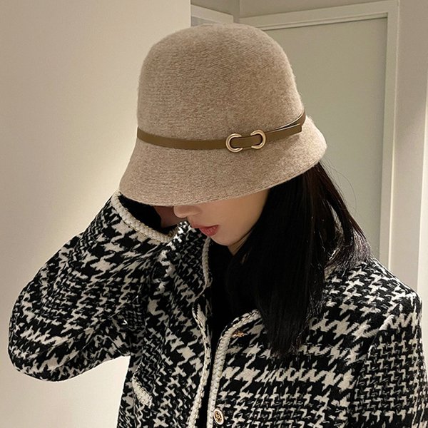 Nouvelle mode unisexe couleur unie laine chapeau d'hiver avec ceinture automne seau laine cachemire femme chaud chapeau de pêche casquette cadeau en gros