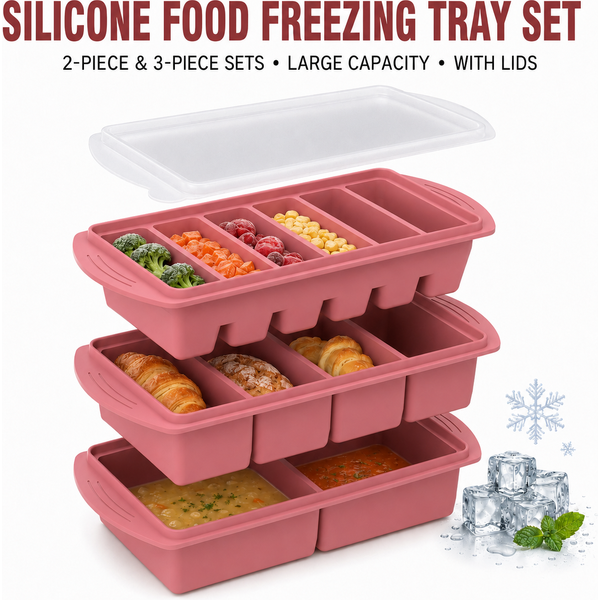 Lot de 2/3 bacs de congélation en silicone pour aliments, grands récipients de congélation pour soupes avec couvercle, moule de préparation de repas à 2/4/6 compartiments à démoulage facile