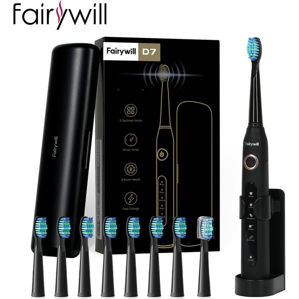 Fairywill FW507 elektryczna soniczna szczoteczka do zębów ładowarka USB Tooth 8 szczoteczka zamienna wodoodporna elektroniczna szczoteczka do zębów z etui podróżnym