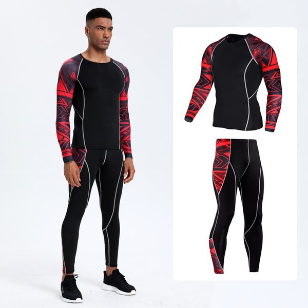 Combinaison de sport PRO pour hommes: T-shirt à manches longues à séchage rapide et pantalon de compression super élastique pour la course à pied et l'entraînement