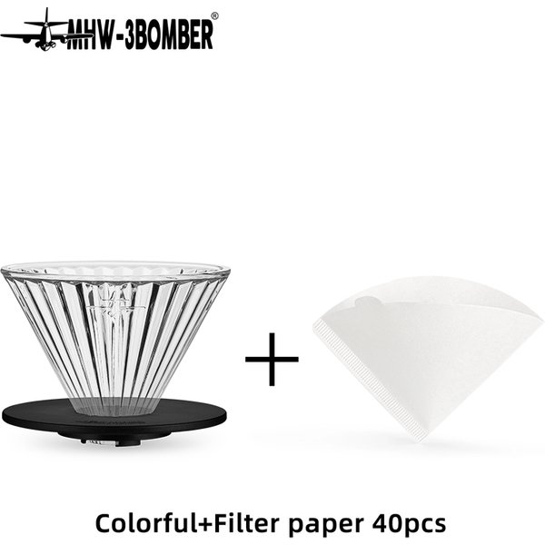 Ensemble de filtres à café en verre MHW-3BOMBER et de papier filtre à expresso, filtres à café réutilisables en forme de cône, accessoires pour le café à faire couler