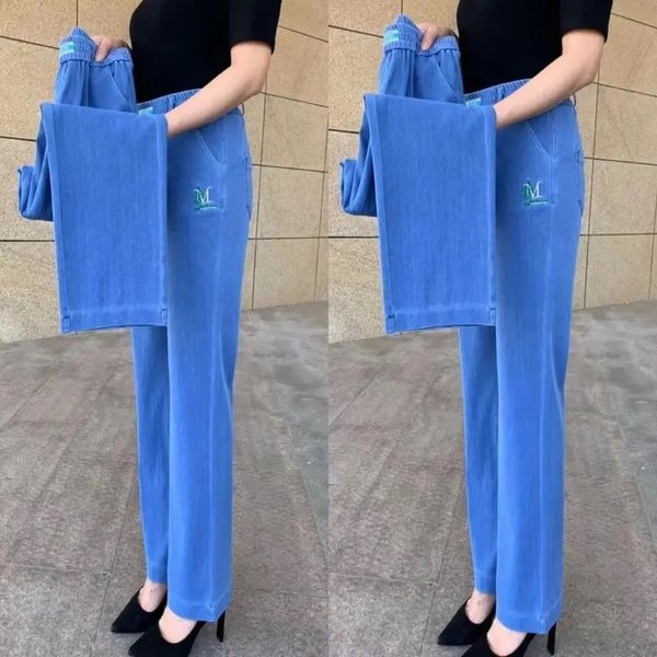 Jean en coton élastique pour femme d'âge moyen, grande taille, pantalon en denim, brodé, décontracté, pour mère, 5XL, printemps été