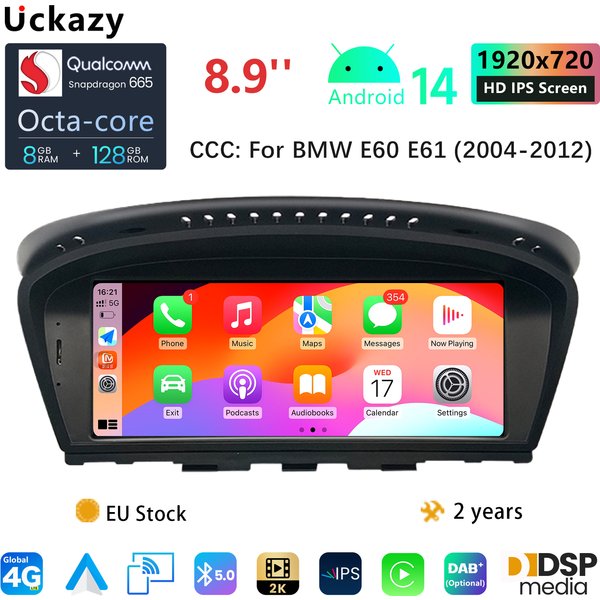Radio samochodowe z Androidem 14 do BMW serii 5 E60 E61 E62 E63 E90 E91 CIC CCC, multimedialna nawigacja GPS, jednostka główna Snapdragon 665 CarPlay