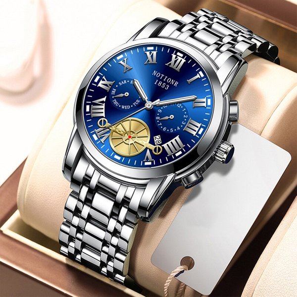Montre étanche en acier inoxydable pour homme, montre-bracelet à quartz, argent, date, calendrier, affaires, luxe, mode
