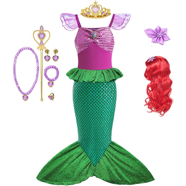 Costume de petite sirène Ariel pour filles, robe de Cosplay pour enfants, vêtements de carnaval pour fête d'anniversaire