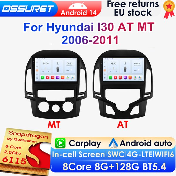 OSSURET AI Android 14 Autoradio Für Hyundai I30 AT MT 2006-2011 Auto Multimedia GPS Carplay 4G DSP BT 360 Kamera Durch Snapdragon 6115