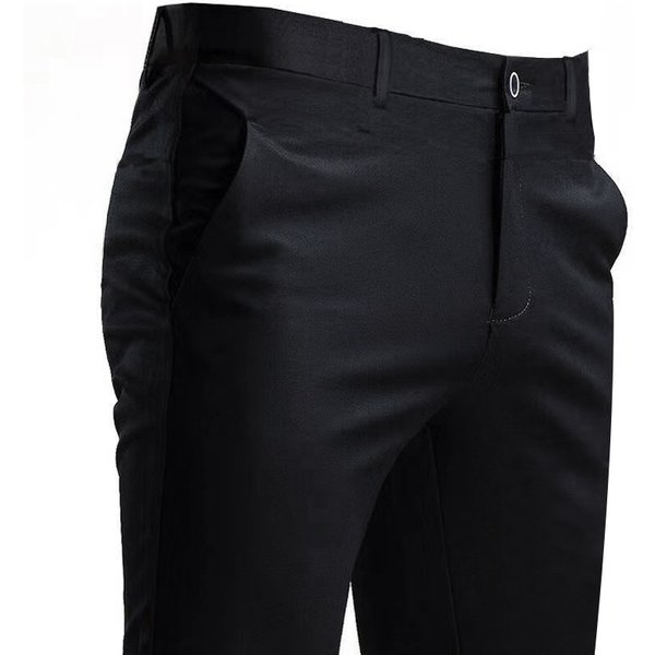 Men's Suit Pants Stretch Smart Casual Trousers Pocket Solid Color Straight Wearable Full Length Home Work Black Dress Pants