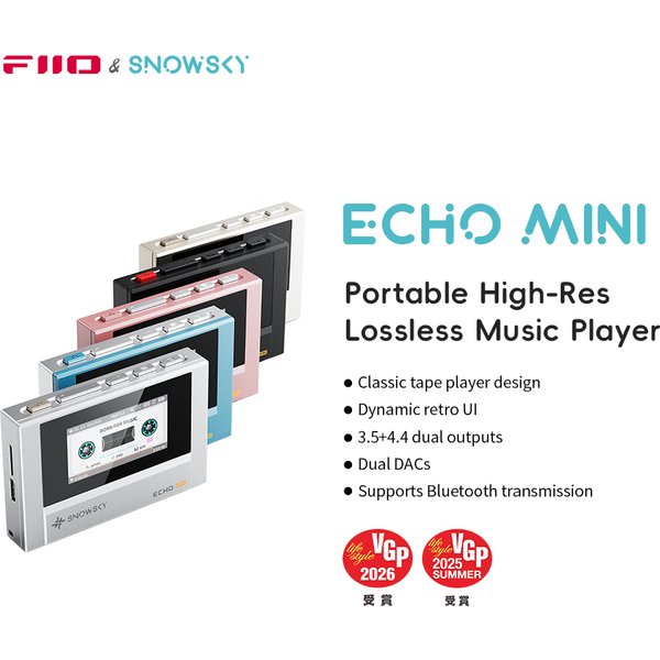 SnowSky/FiiO Echo Mini HiFi Bluetooth MP3, lecteur de musique pure, 15 heures de lecture, sortie casque 3.5mm/4.4mm