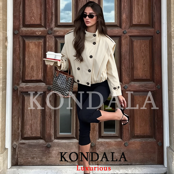KONDALA Streetwear Chic Damen Trenchcoat Stehkragen Doppelreihiger Langarmmantel Neue Mode 2026 Herbst Trenchcoat