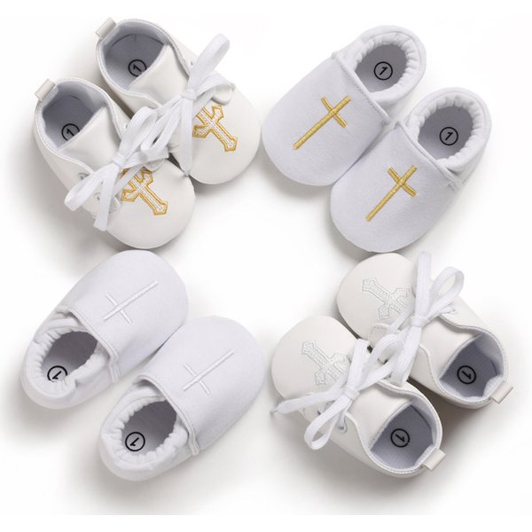 Chaussures de baptême blanches pour bébé, souliers pour enfant, nouveau-né, garçon, fille, baptême, église dorée, semelle croisée, premiers pas