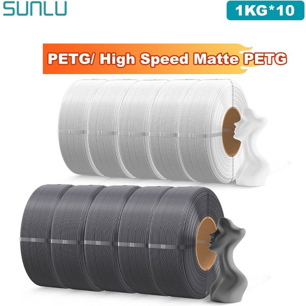 SUNLU 10 kg PETG/ Hochgeschwindigkeits-Matt-PETG-Filament 1,75 mm 1 kg ohne Tablett, 3D-Drucker-Filament für 3D-Drucker, Refll-Filament