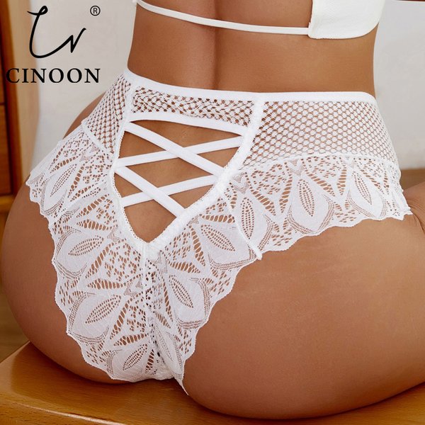 CINOON Sexy Mesh Frauen Spitze Unterwäsche Mid-Rise Briefs Aushöhlen G String Unterhose Solide Komfortable Weibliche Atmungsaktive Dessous
