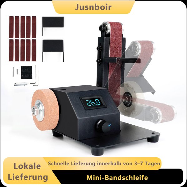 Mini-Bandschleifer mit 350 W, Elektrische Schleifmaschine, Stufenlos Einstellbare Geschwindigkeit, Inklusive 10 Schleifbändern (1,2 × 15 Zoll), Geeignet zum Schleifen von Holz und Metall
