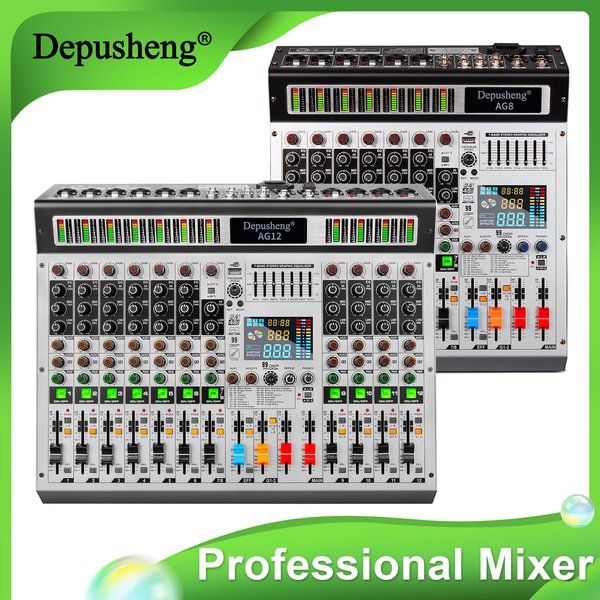 Depusheng AG Professioneller Audio-Mixer 8/12 Kanäle mit MP3-Player, USB-Aufnahmefunktion, Gruppierung und 2 AUX-Schnittstellen, 99DS