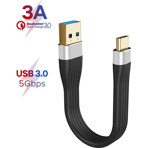Câble USB C ultra-court USB 3.1 Gen.1 USB 3.0 A mâle vers USB-C mâle, chargeur rapide, câble de synchronisation de données 5 Gbps 3A 60W