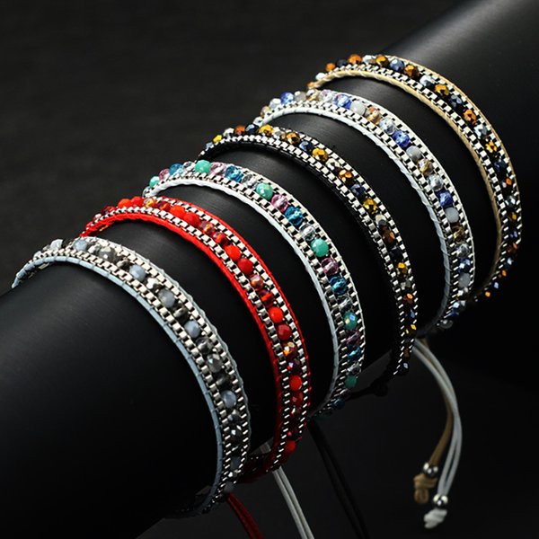 Noter New Bohemia Cord Chain Bracelet For Women Handmade Weaven Adjustable Ethnic Braslet Acrylic Beads Braclet Beach Jewelry