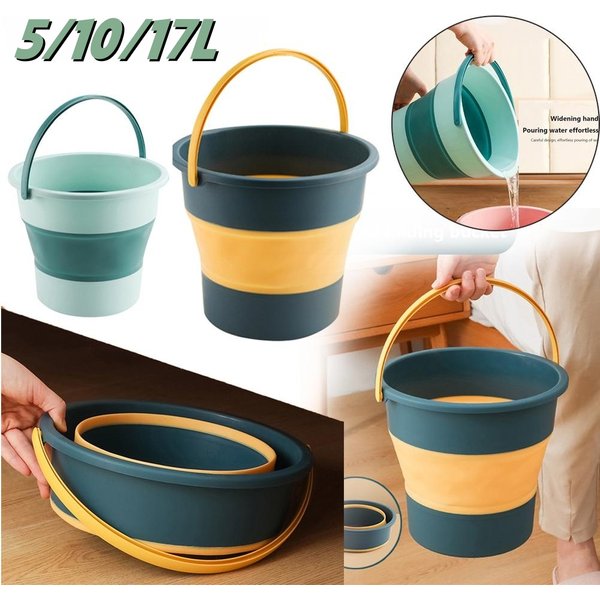 Seau Portable pliant 5/10/17l avec couvercle, lavage de voiture, pêche, outil de salle de bain, seau en Silicone, Camping en plein air, fournitures ménagères