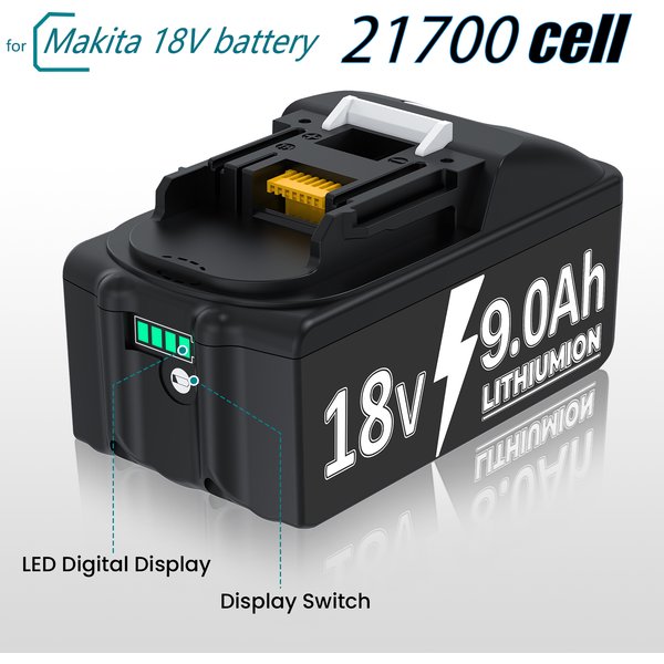 21700 Zelle für Makita 18V Werkzeugakku, kompatibler Bohrhammer/Schraubendreher/Schlagbohrer, bl1830, bl1860, bl1850, 9000mAh Akkus