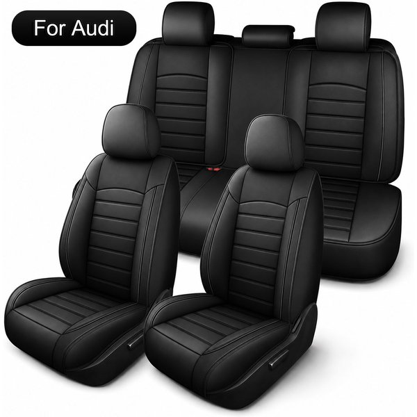 Autositzbezüge Komplettset, Passend für Audi A1, A3, A4, A5, A6, Q2, Q3, Q5, Q7, e-tron, Universelle PU-Leder Autositzschoner, Verstellbare Fahrzeugsitzbezüge mit Einfacher Installation für Alle