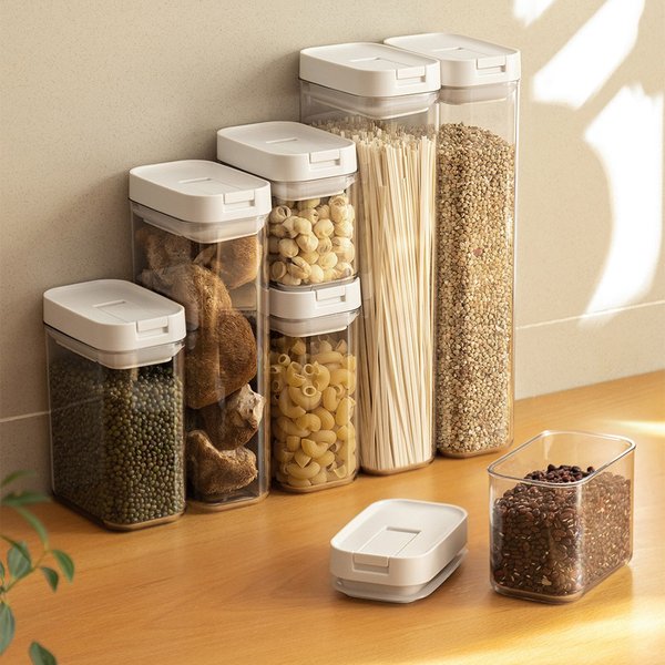 Pot de rangement en plastique transparent avec joint hermétique pour collations de cuisine, céréales et haricots