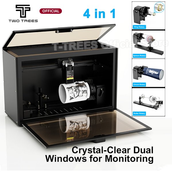 TwoTrees Geschlossener Lasergravierer CNC-Fräser TS5 7W Lasergravurmaschine 4-in-1-Rotationslasergravierer für Ringe/Tasse/Glas/Kugel