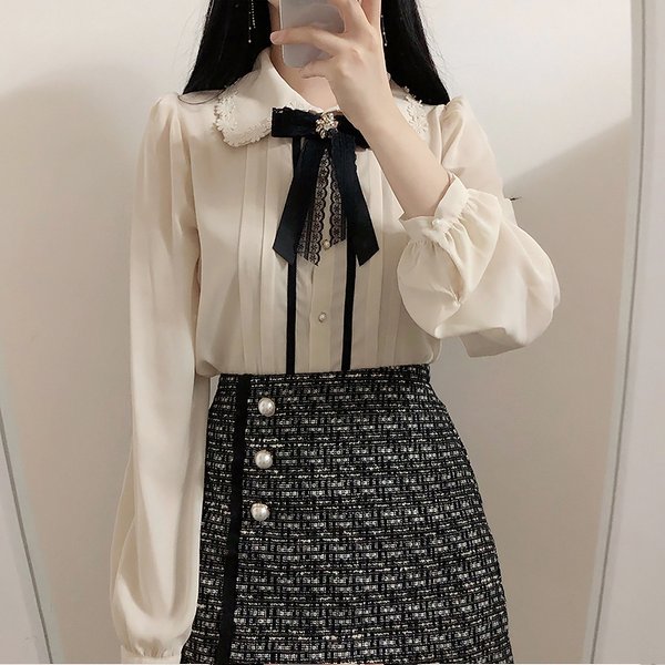 Offres spéciales femmes mignon hauts Style Preppy Vintage japonais corée Design bouton élégant formel travail chemises Blouses